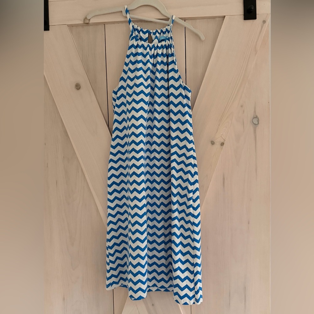 J. McLaughlin Blue White Chevron Catalina halter mini Dress S Vacation Resort